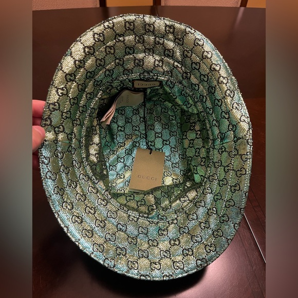 New Gucci GG Supreme Logo Green Floral Double Sided Bucket Hat Size L - Picture 16 of 16